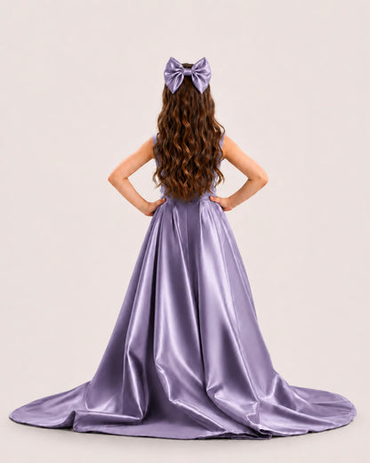 dideyttawl High-Low Junior Bridesmaid Dresses for Girls Pleated Satin A-Line Bow Straps Pageant Formal Party Dress 2536