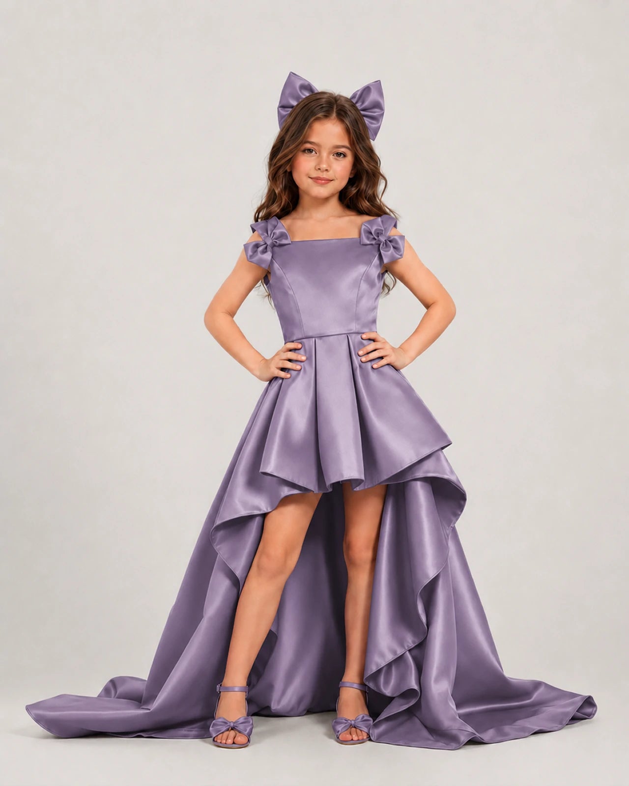 dideyttawl High-Low Junior Bridesmaid Dresses for Girls Pleated Satin A-Line Bow Straps Pageant Formal Party Dress 2536