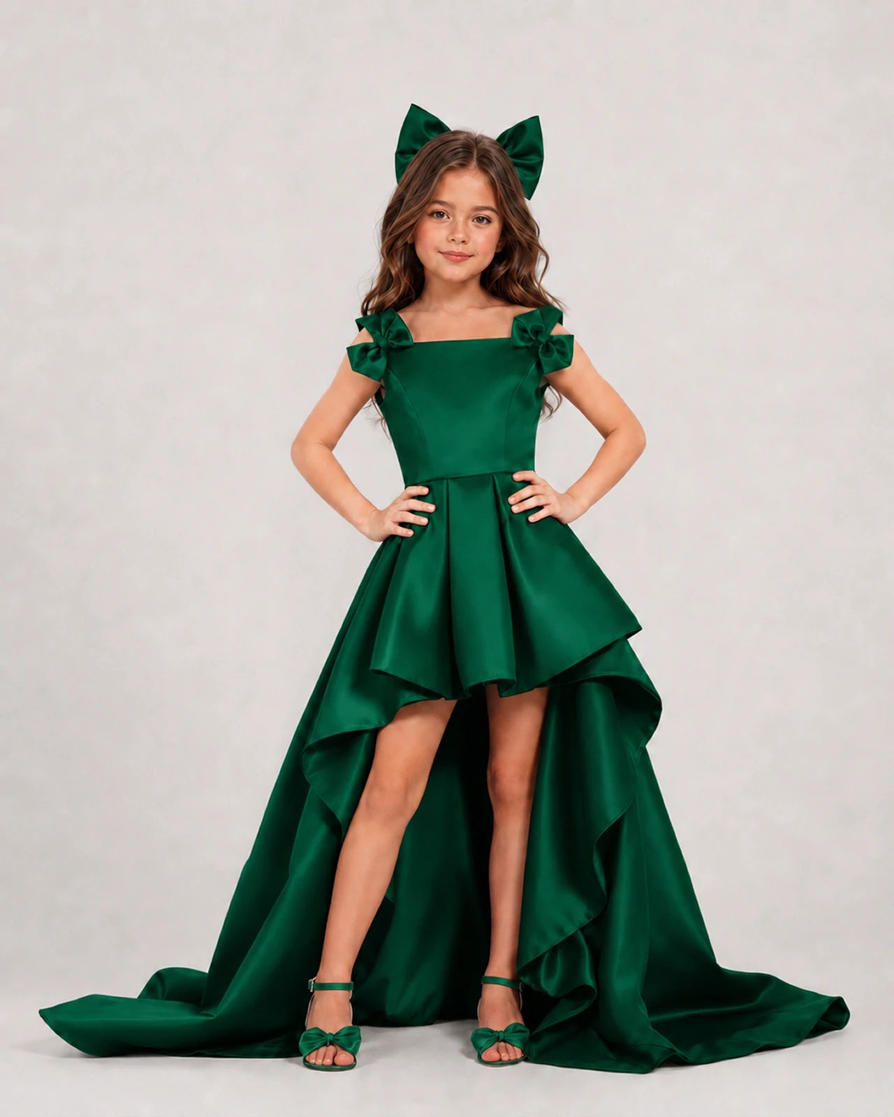 dideyttawl High-Low Junior Bridesmaid Dresses for Girls Pleated Satin A-Line Bow Straps Pageant Formal Party Dress 2536