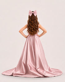 dideyttawl High-Low Junior Bridesmaid Dresses for Girls Pleated Satin A-Line Bow Straps Pageant Formal Party Dress 2536