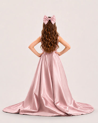 dideyttawl High-Low Junior Bridesmaid Dresses for Girls Pleated Satin A-Line Bow Straps Pageant Formal Party Dress 2536