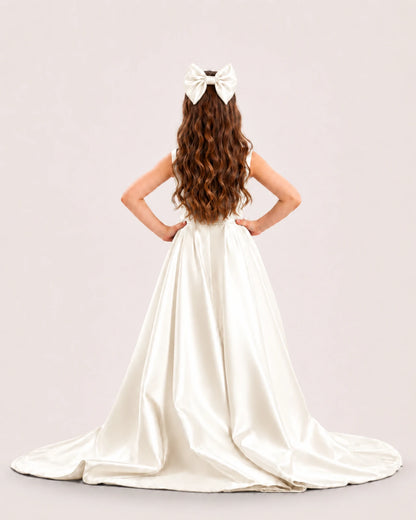 dideyttawl High-Low Junior Bridesmaid Dresses for Girls Pleated Satin A-Line Bow Straps Pageant Formal Party Dress 2536