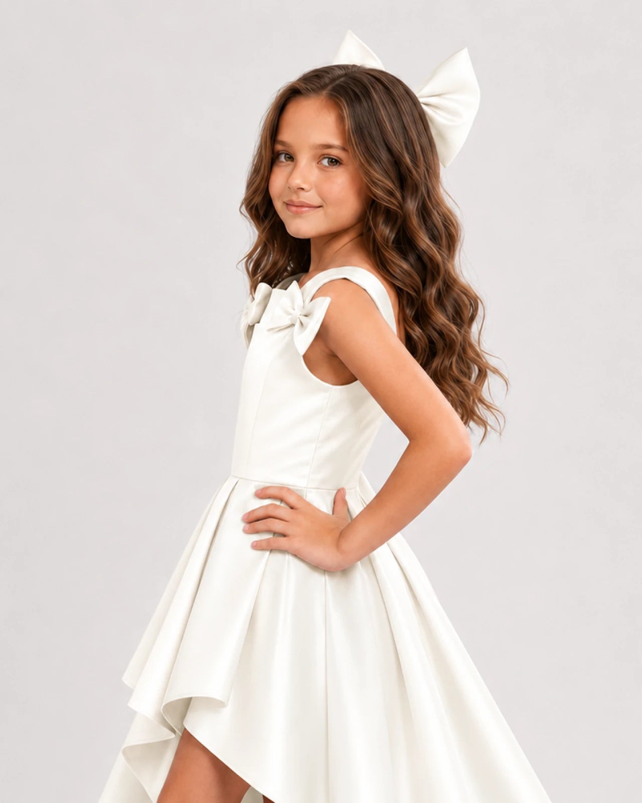 dideyttawl High-Low Junior Bridesmaid Dresses for Girls Pleated Satin A-Line Bow Straps Pageant Formal Party Dress 2536