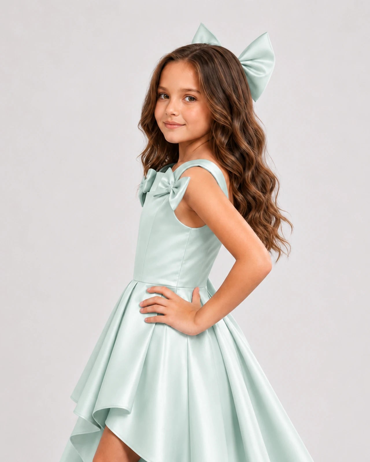 dideyttawl High-Low Junior Bridesmaid Dresses for Girls Pleated Satin A-Line Bow Straps Pageant Formal Party Dress 2536