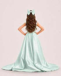 dideyttawl High-Low Junior Bridesmaid Dresses for Girls Pleated Satin A-Line Bow Straps Pageant Formal Party Dress 2536