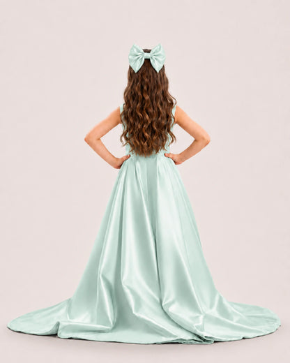 dideyttawl High-Low Junior Bridesmaid Dresses for Girls Pleated Satin A-Line Bow Straps Pageant Formal Party Dress 2536