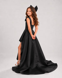 dideyttawl High-Low Junior Bridesmaid Dresses for Girls Pleated Satin A-Line Bow Straps Pageant Formal Party Dress 2536