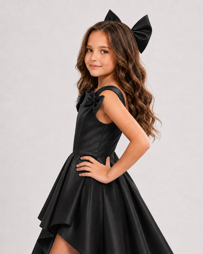dideyttawl High-Low Junior Bridesmaid Dresses for Girls Pleated Satin A-Line Bow Straps Pageant Formal Party Dress 2536