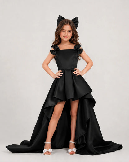 dideyttawl High-Low Junior Bridesmaid Dresses for Girls Pleated Satin A-Line Bow Straps Pageant Formal Party Dress 2536