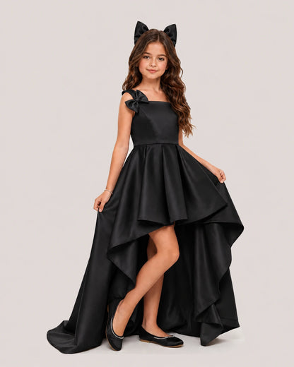 dideyttawl High-Low Junior Bridesmaid Dresses for Girls Pleated Satin A-Line Bow Straps Pageant Formal Party Dress 2536