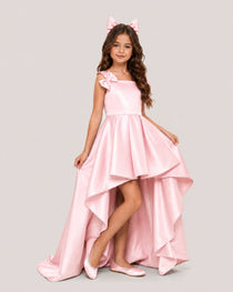 dideyttawl High-Low Junior Bridesmaid Dresses for Girls Pleated Satin A-Line Bow Straps Pageant Formal Party Dress 2536