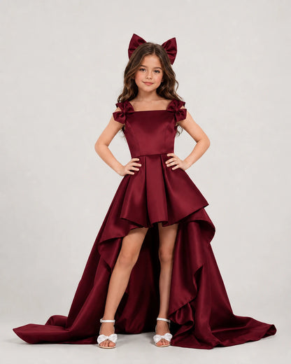 dideyttawl High-Low Junior Bridesmaid Dresses for Girls Pleated Satin A-Line Bow Straps Pageant Formal Party Dress 2536