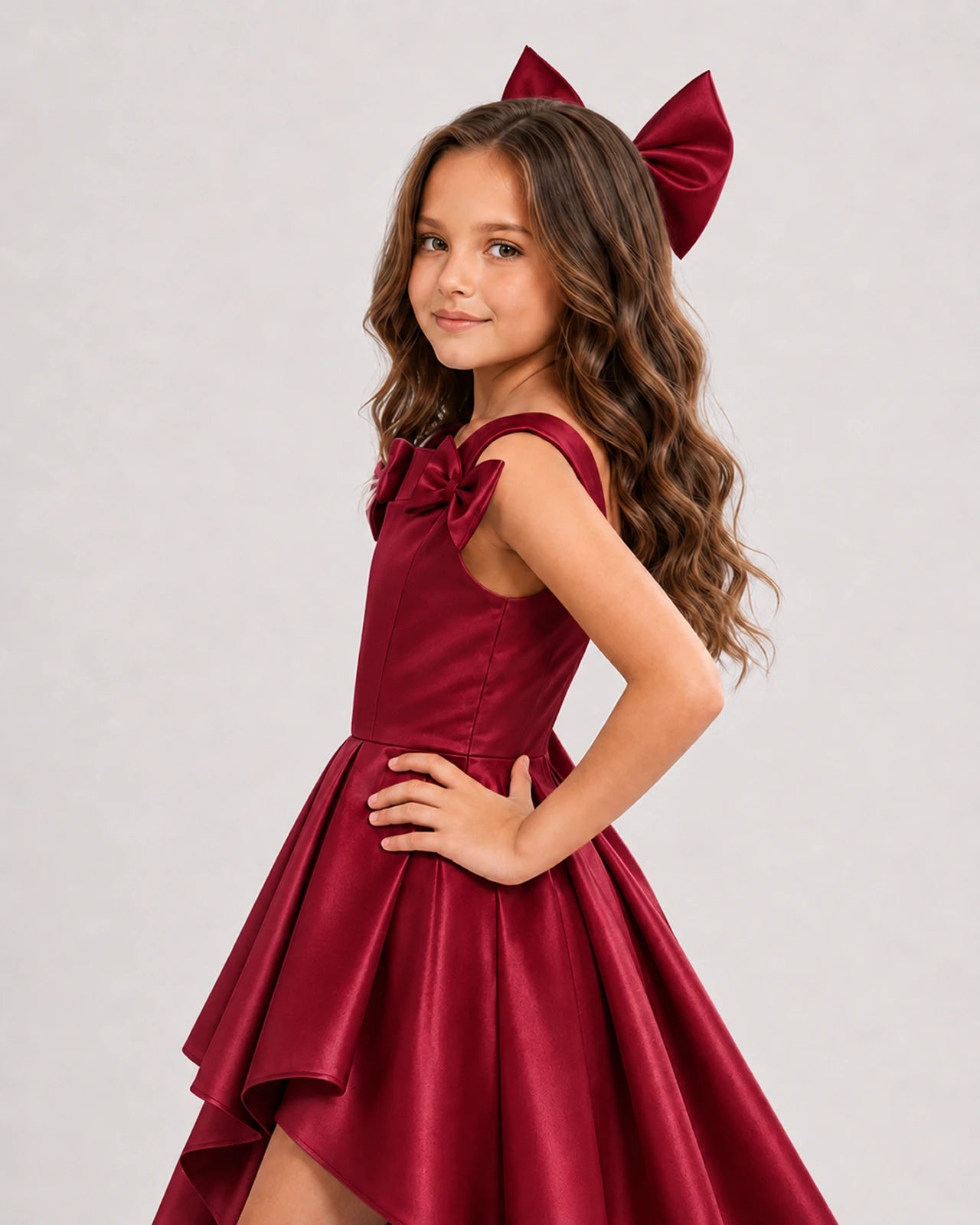dideyttawl High-Low Junior Bridesmaid Dresses for Girls Pleated Satin A-Line Bow Straps Pageant Formal Party Dress 2536