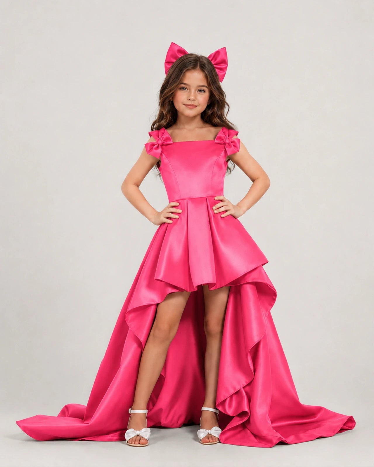 dideyttawl High-Low Junior Bridesmaid Dresses for Girls Pleated Satin A-Line Bow Straps Pageant Formal Party Dress 2536