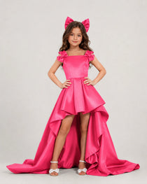 dideyttawl High-Low Junior Bridesmaid Dresses for Girls Pleated Satin A-Line Bow Straps Pageant Formal Party Dress 2536