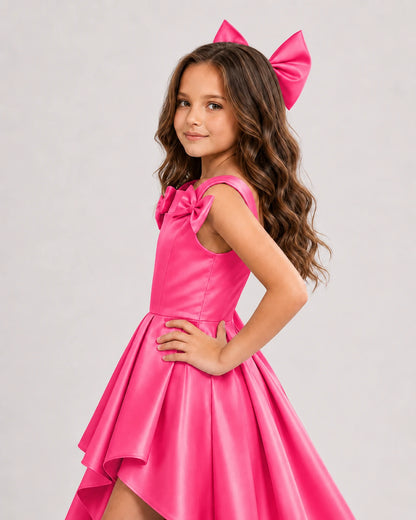 dideyttawl High-Low Junior Bridesmaid Dresses for Girls Pleated Satin A-Line Bow Straps Pageant Formal Party Dress 2536