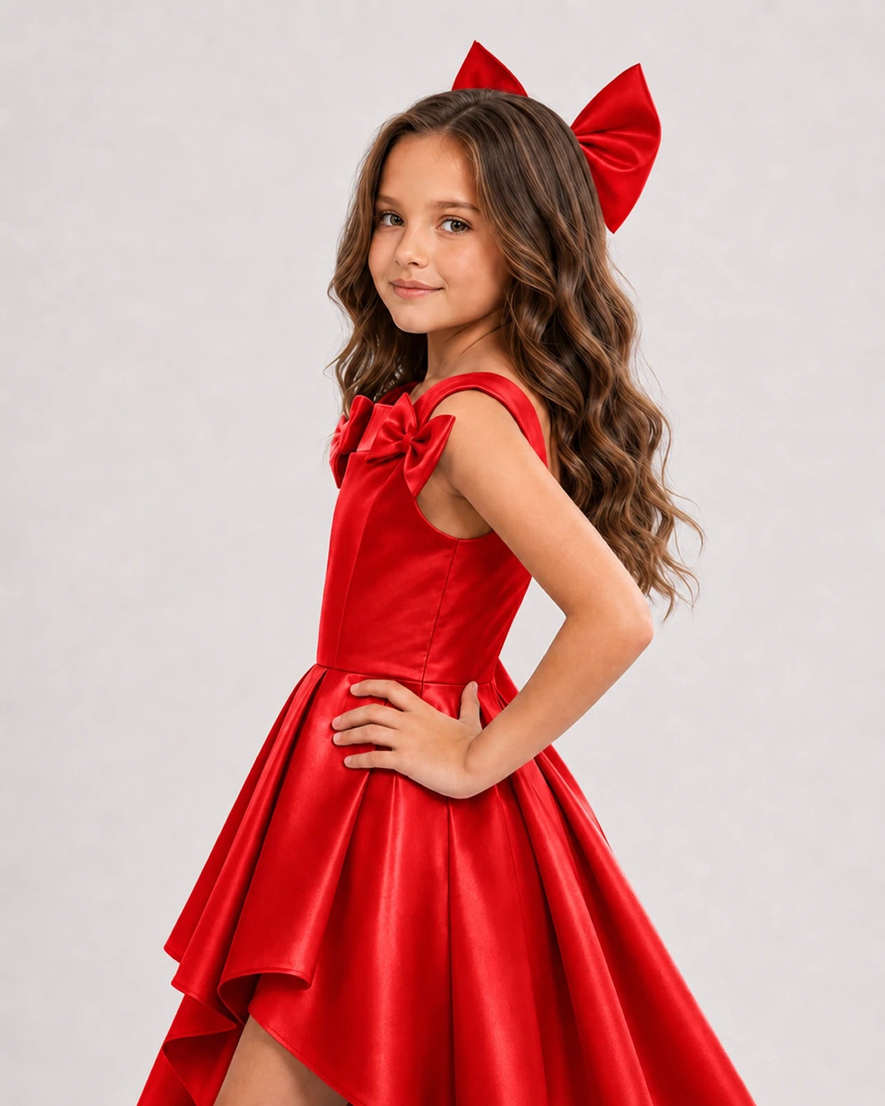 dideyttawl High-Low Junior Bridesmaid Dresses for Girls Pleated Satin A-Line Bow Straps Pageant Formal Party Dress 2536