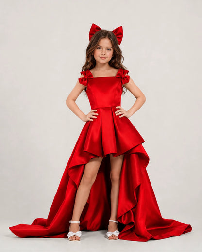 dideyttawl High-Low Junior Bridesmaid Dresses for Girls Pleated Satin A-Line Bow Straps Pageant Formal Party Dress 2536