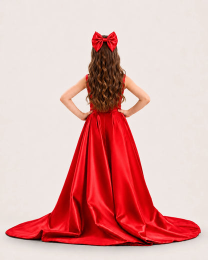 dideyttawl High-Low Junior Bridesmaid Dresses for Girls Pleated Satin A-Line Bow Straps Pageant Formal Party Dress 2536
