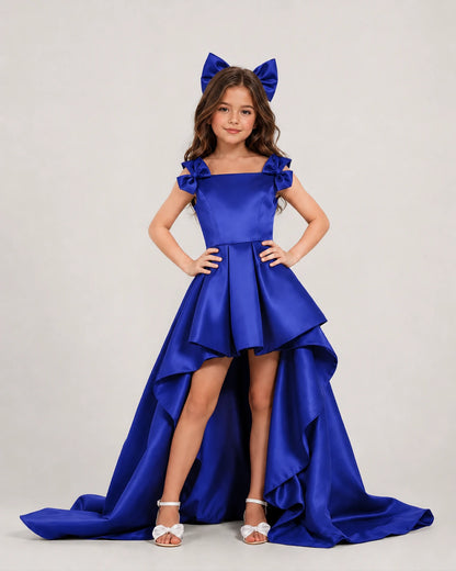 dideyttawl High-Low Junior Bridesmaid Dresses for Girls Pleated Satin A-Line Bow Straps Pageant Formal Party Dress 2536