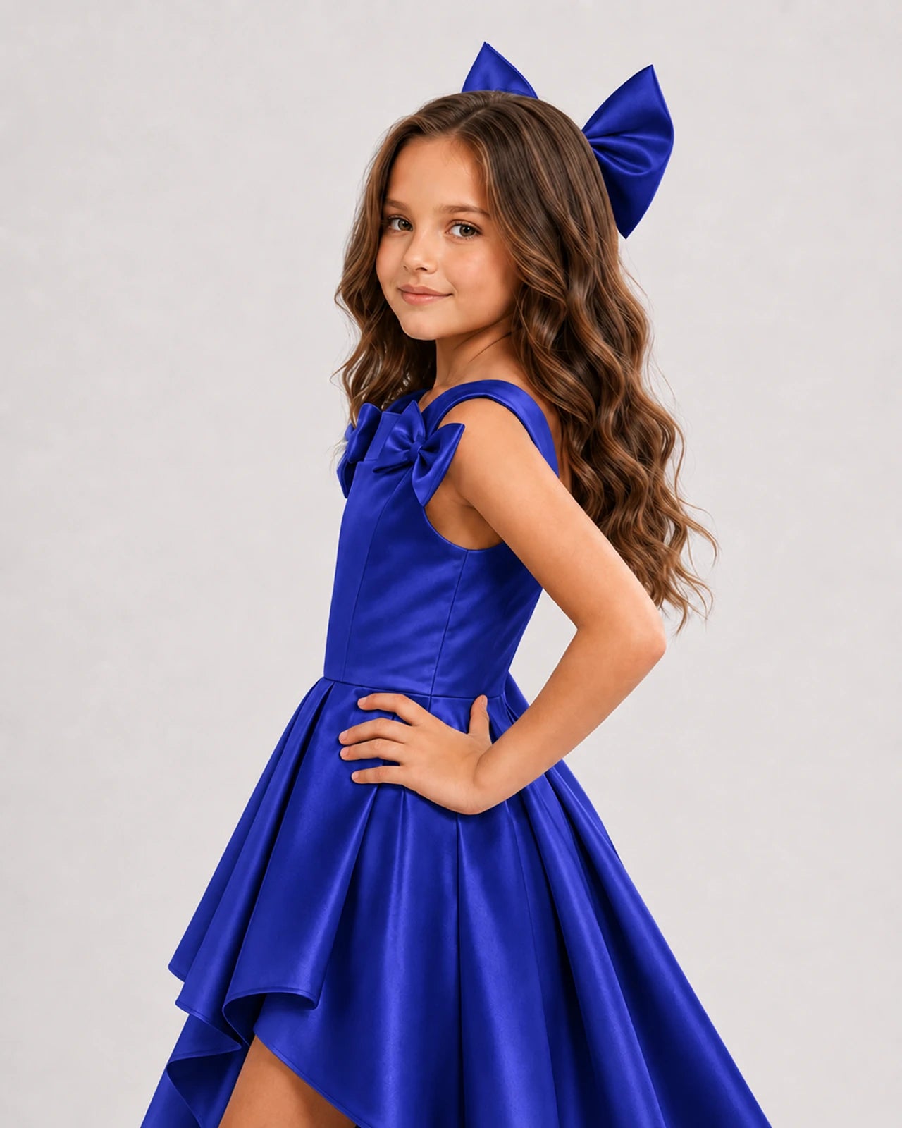 dideyttawl High-Low Junior Bridesmaid Dresses for Girls Pleated Satin A-Line Bow Straps Pageant Formal Party Dress 2536