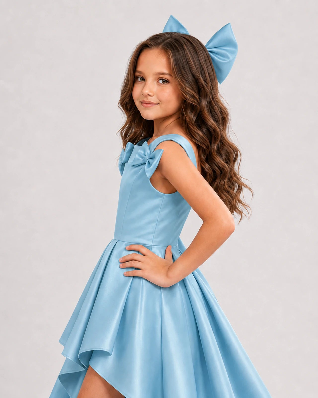 dideyttawl High-Low Junior Bridesmaid Dresses for Girls Pleated Satin A-Line Bow Straps Pageant Formal Party Dress 2536