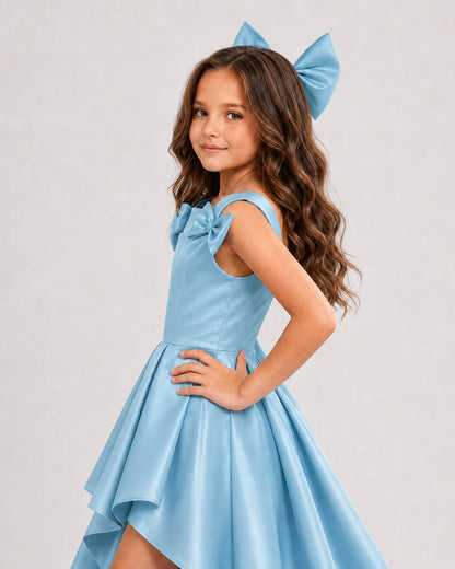 dideyttawl High-Low Junior Bridesmaid Dresses for Girls Pleated Satin A-Line Bow Straps Pageant Formal Party Dress 2536