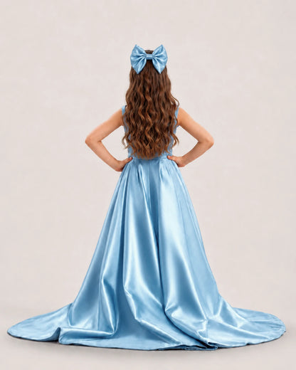 dideyttawl High-Low Junior Bridesmaid Dresses for Girls Pleated Satin A-Line Bow Straps Pageant Formal Party Dress 2536