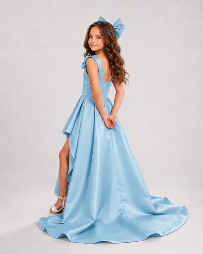 dideyttawl High-Low Junior Bridesmaid Dresses for Girls Pleated Satin A-Line Bow Straps Pageant Formal Party Dress 2536