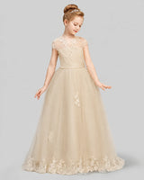 Champagne Sequins Tulle Applique Ball Gown First Communion Dress Front View
