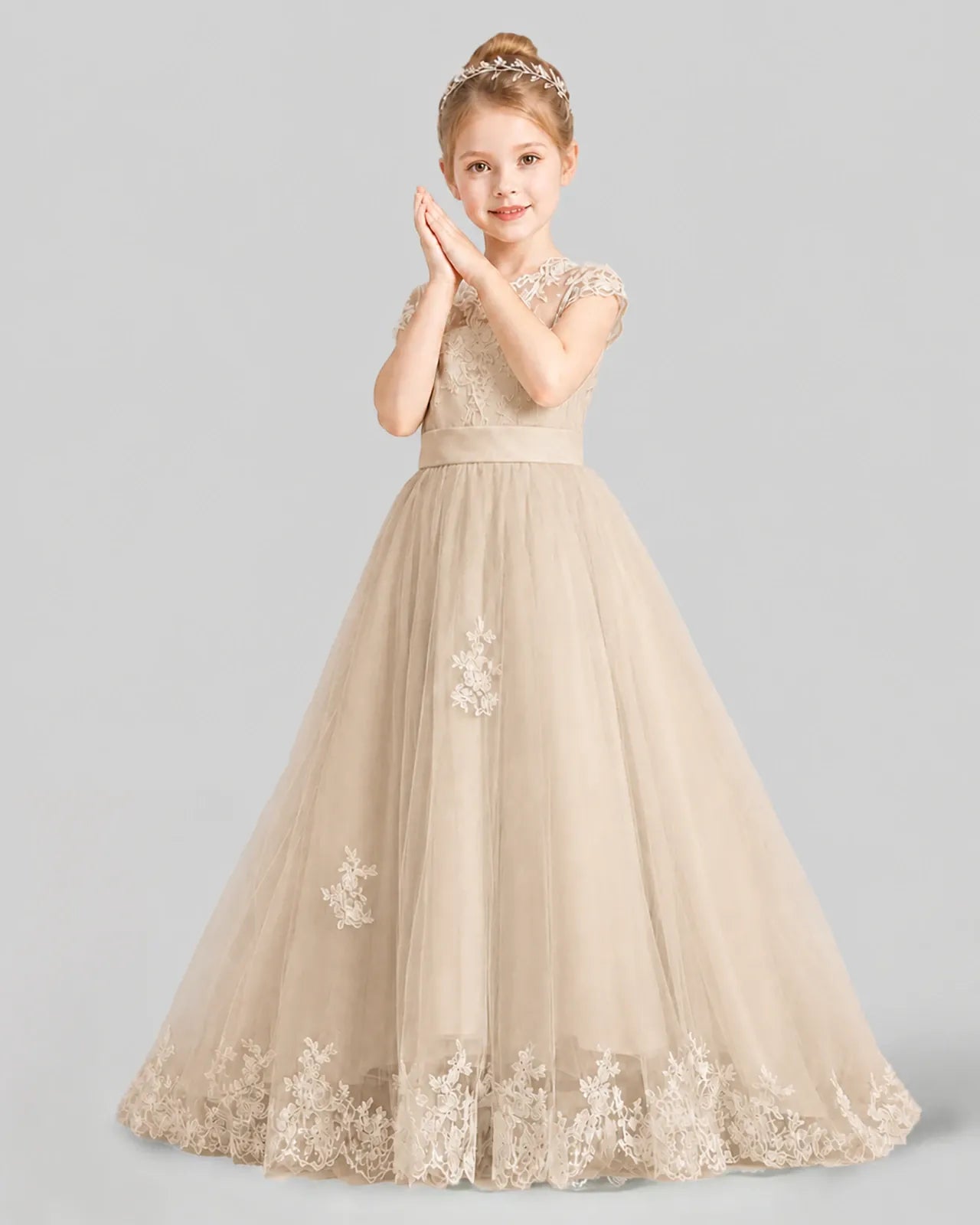 Champagne Tulle A-Line First Communion Dresses Side View