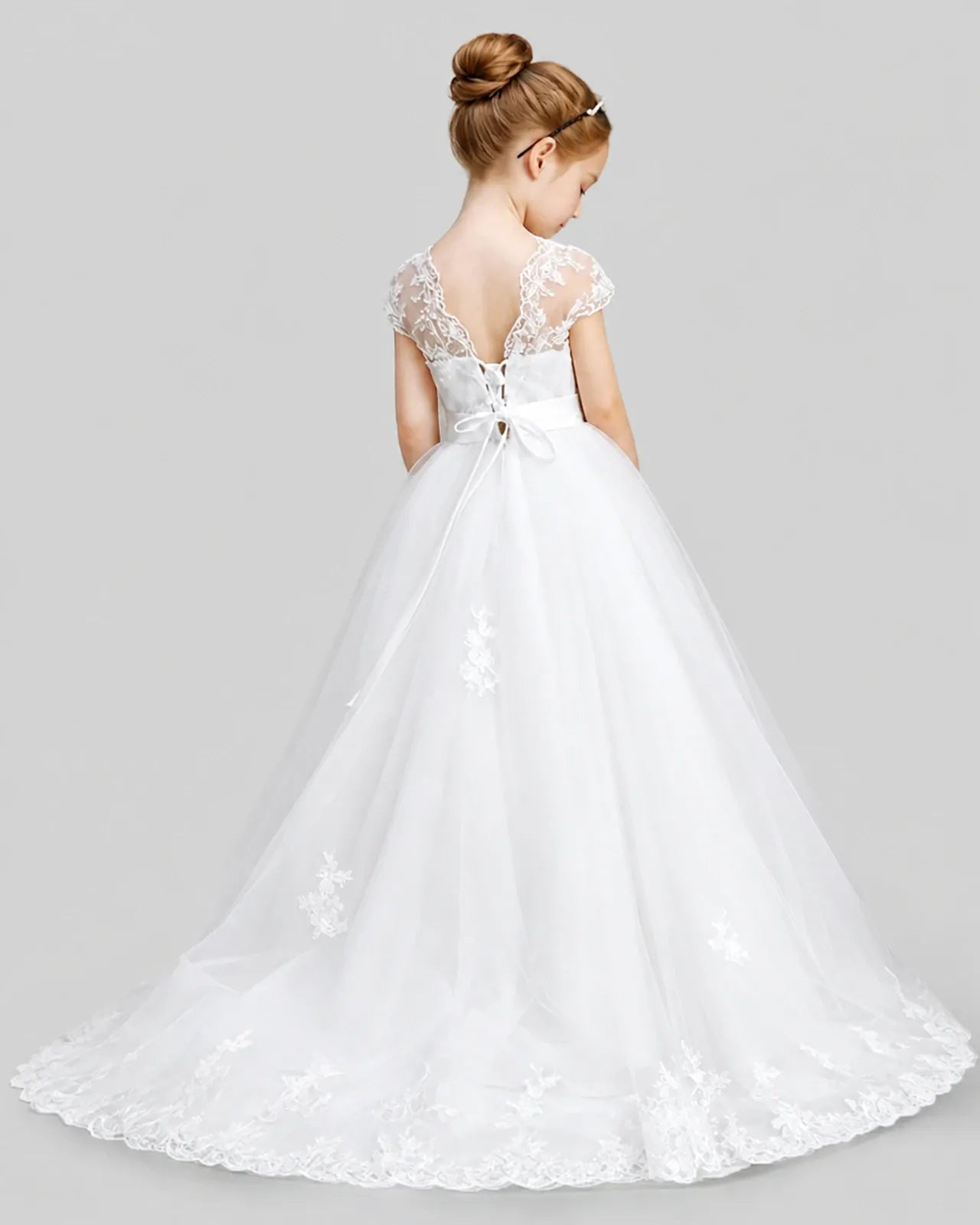 White Tulle Ball Gown First Communion Dresses Back View