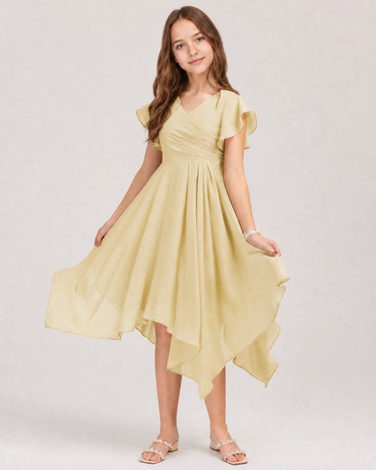 Champagne Chiffon A-line Junior Bridesmaid Dress Front View