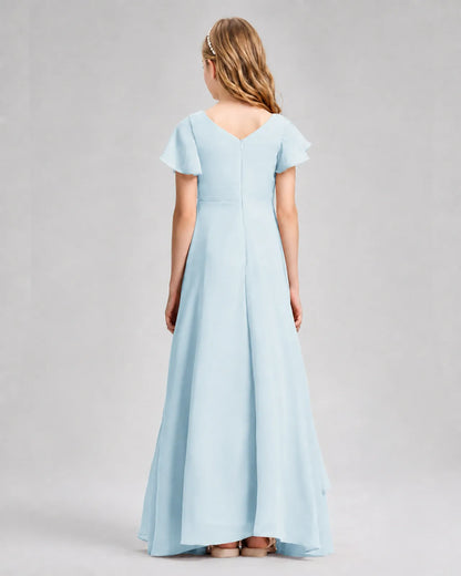 Baby Blue Chiffon A-line Junior Bridesmaid Dress Back View