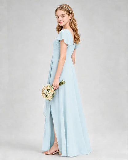 Baby Blue Chiffon A-line Junior Bridesmaid Dress Side View