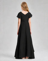 Black Chiffon A-line Junior Bridesmaid Dress Back View