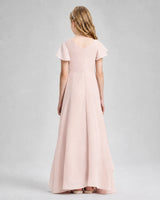 Blush Pink Chiffon A-line Junior Bridesmaid Dress Back View