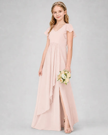 Blush Pink Chiffon A-line Junior Bridesmaid Dress Front View
