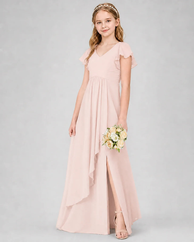 Blush Pink Chiffon A-line Junior Bridesmaid Dress Front View