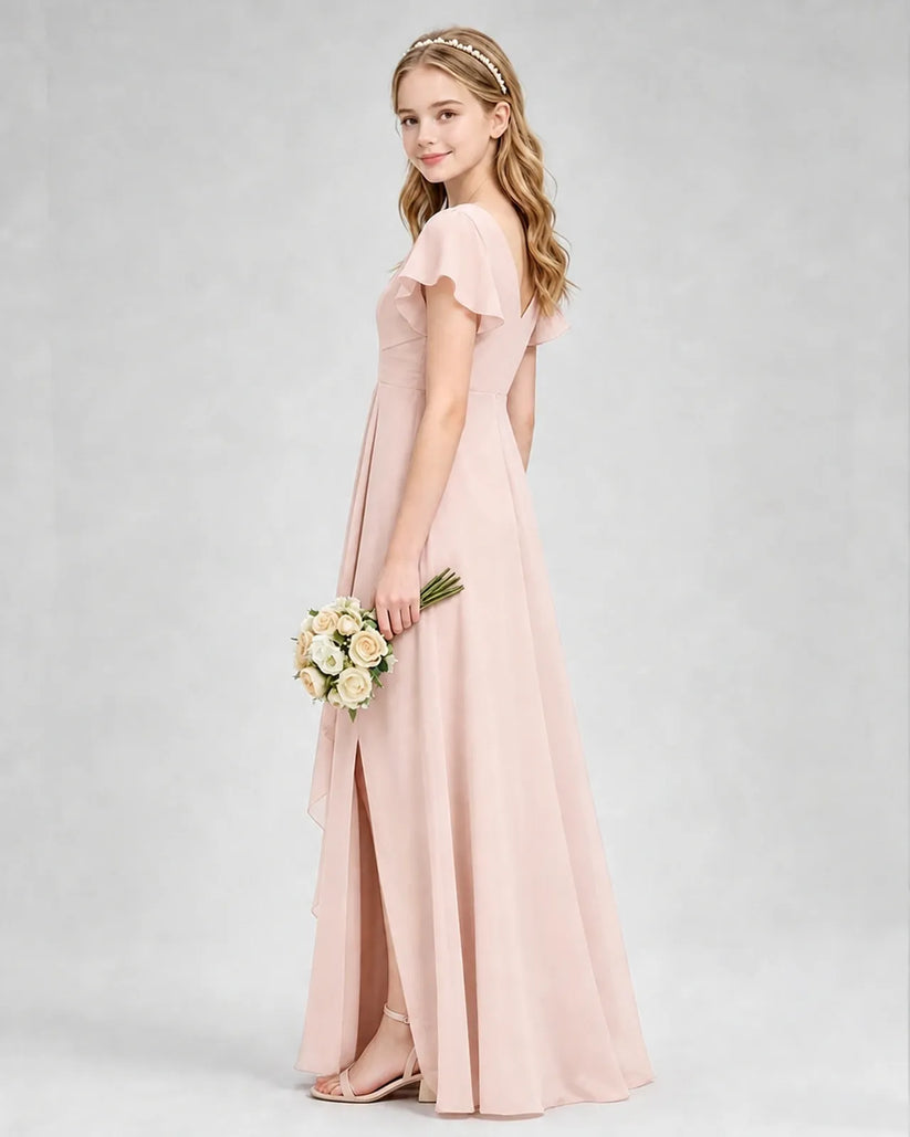 Blush Pink Chiffon A-line Junior Bridesmaid Dress Side View