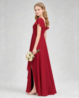 Burgundy Chiffon A-line Junior Bridesmaid Dress Side View