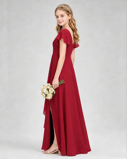 Burgundy Chiffon A-line Junior Bridesmaid Dress Side View