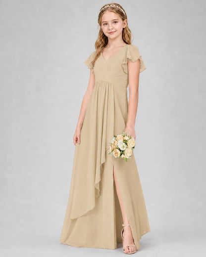 Champagne Chiffon A-line Junior Bridesmaid Dress Front View