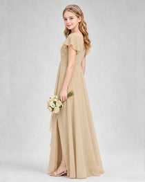 Dideyttawl Junior Bridesmaid Dress with Flutter Sleeves and Side Slit Chiffon Gown
