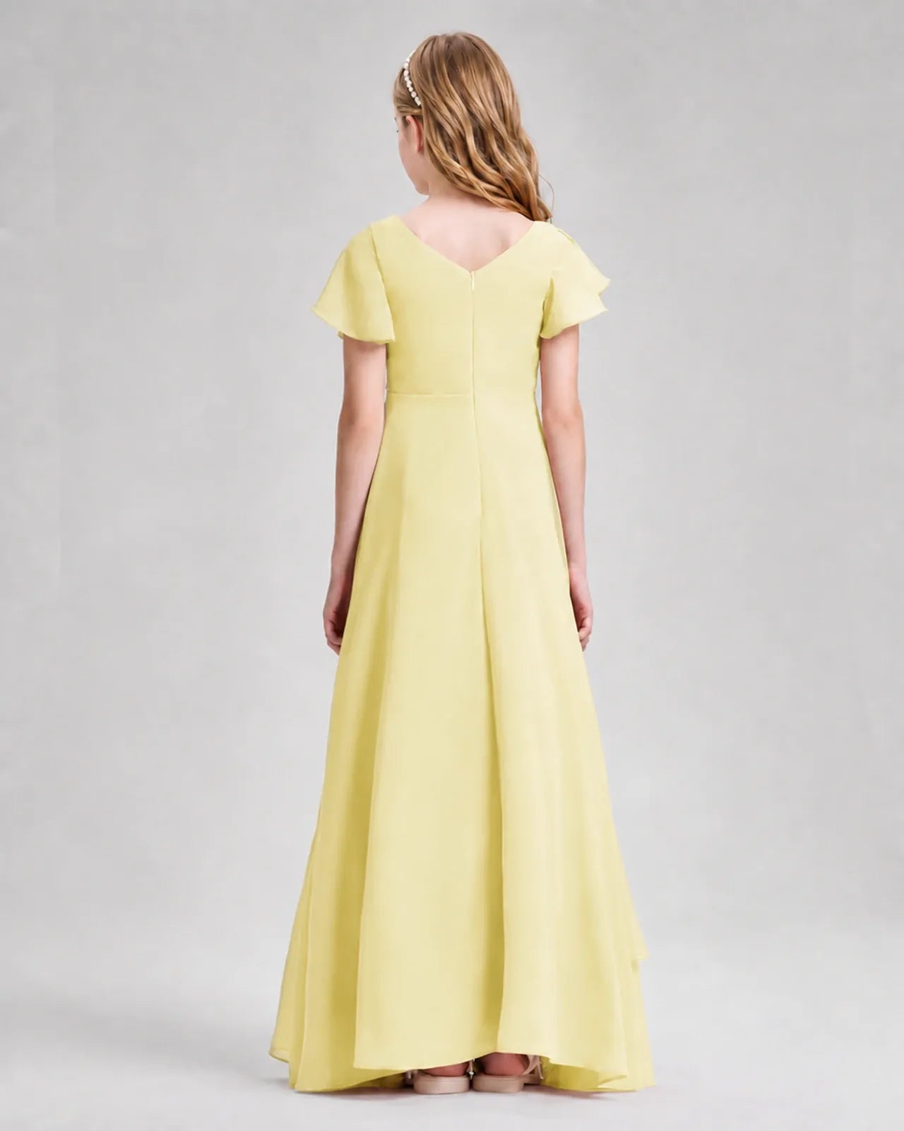 Daffodil Chiffon A-line Junior Bridesmaid Dress Back View