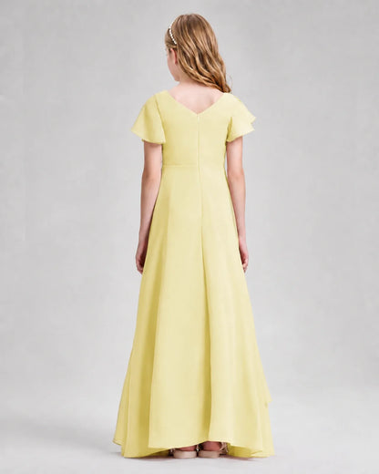 Daffodil Chiffon A-line Junior Bridesmaid Dress Back View