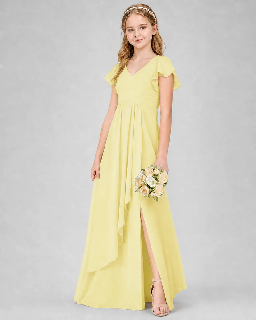 Daffodil Chiffon A-line Junior Bridesmaid Dress Front View