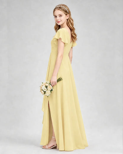 Daffodil Chiffon A-line Junior Bridesmaid Dress Side View