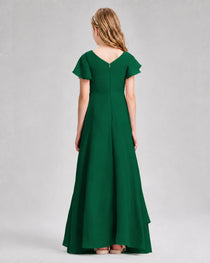 Dideyttawl Junior Bridesmaid Dress with Flutter Sleeves and Side Slit Chiffon Gown