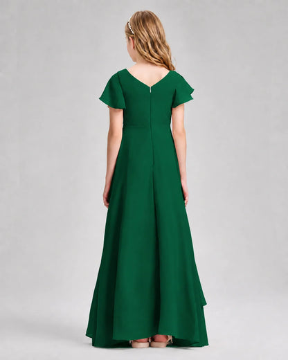 Dark Green Chiffon A-line Junior Bridesmaid Dress Back View